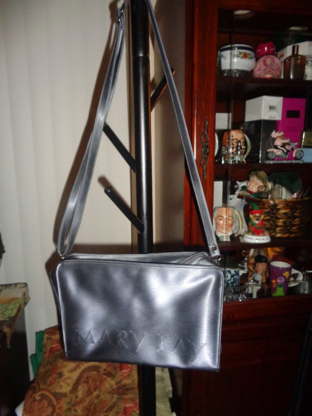 Mary Kay Crossbody Pewter Gray Sheen Vinyl Organizer Purse Handbag